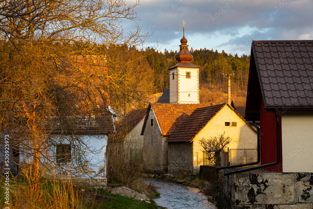 Fototapeta premium Creek in the village of Bela-Dulice village, Slovakia.