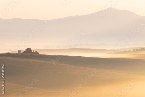 Morning mist in the fields at Ondrasova village  Slovakia.