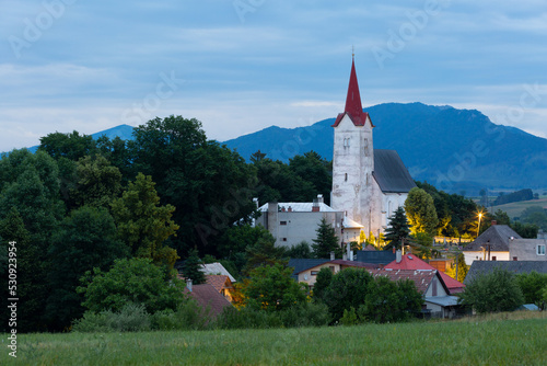 View of the Gothic church in Turciansky Dur village, Slovakia.