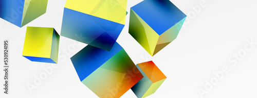 3d cubes vector abstract background. Composition of 3d square shaped basic geometric elements. Trendy techno business template for wallpaper, banner, background or landing