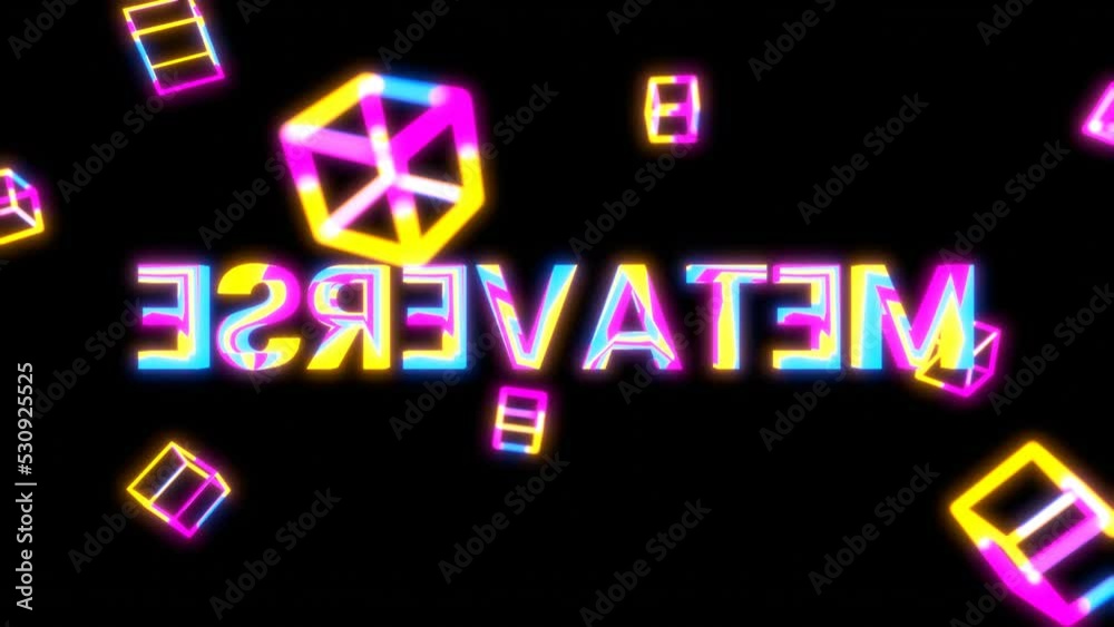 Metaverse Text with colorful neon light blurry focus, digital futuristic background, technology 4k animation. Metaverse Text with colorful neon light blurry focus, digital futuristic background, technology 4k animation.