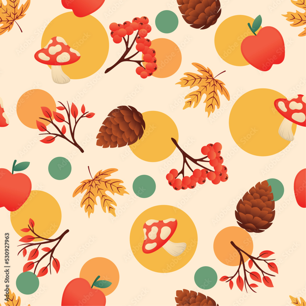 Autumn seamless pattern background with mushrooms and nuts icon Vector
