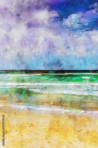 Beautiful Colorful Beach Watercolor Illustration