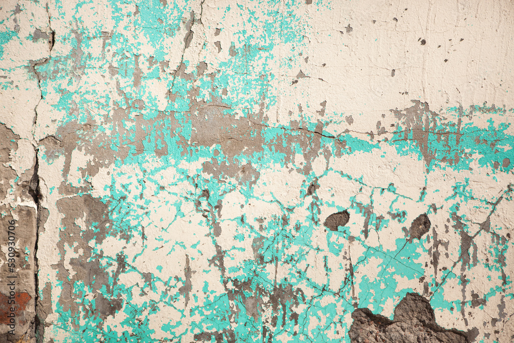 Old white with blue color wall as background, vintage style texture	