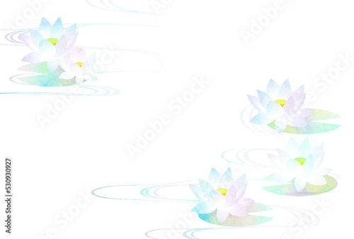 水彩風虹色ハスと流水のポストカードヨコ無線