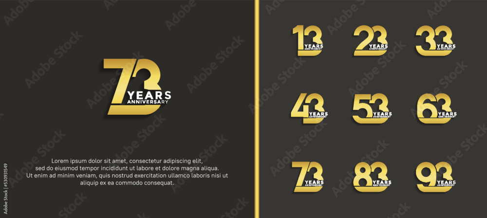 set of anniversary logotype golden color on brown background for celebration moment