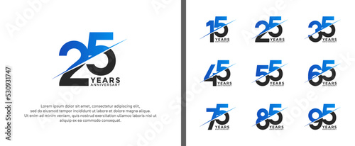 set of anniversary logotype black and blue color on white background for celebration moment photo