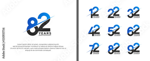 set of anniversary logotype black and blue color on white background for celebration moment
