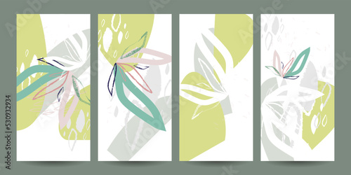 Painting art pastel muted pale calm tones card templates set. Collection of romantic invitations with gold abstraction background line color