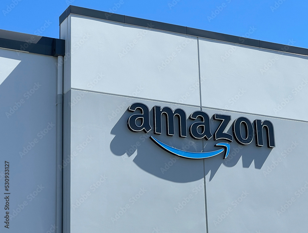 Amazon logo and Smile symbol at their corporate office building