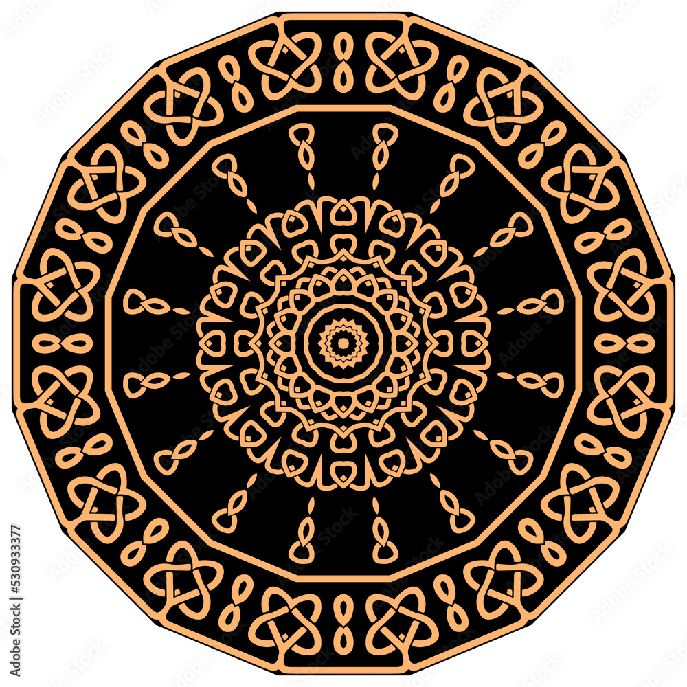 Celtic braided mandala. Round intricate line art pattern. Tribal