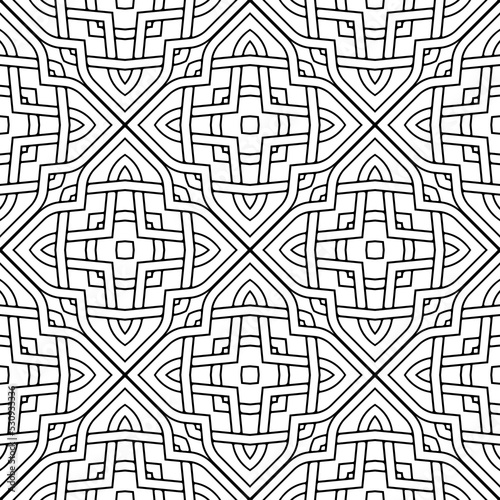 Celtic braided seamless pattern. Intricate line art pattern. Tribal ethnic traditional vector background. Fractal black and white lacy pattern. Braided floral isolated lines ornament. Coloring book