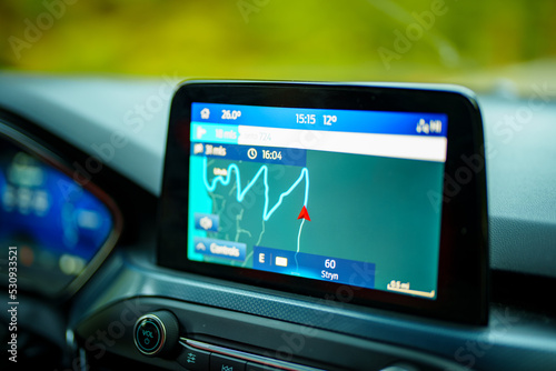 GPS screen showing switchback roads in Norway