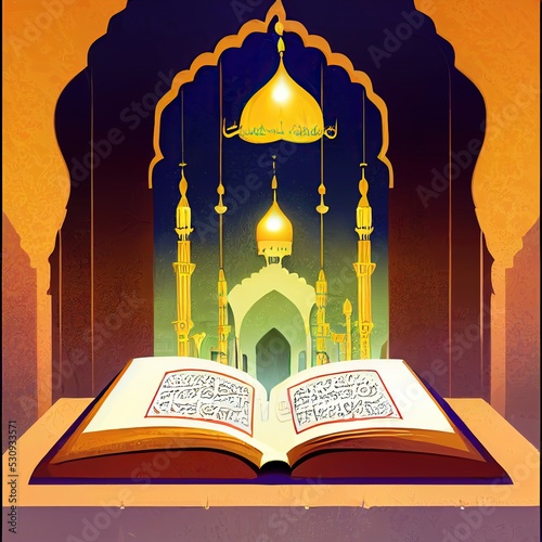 The Quran, also romanized Qur'an or Koran, is the central religious text of Islam, believed by Muslims to be a revelation from God, conceptual illustration photo