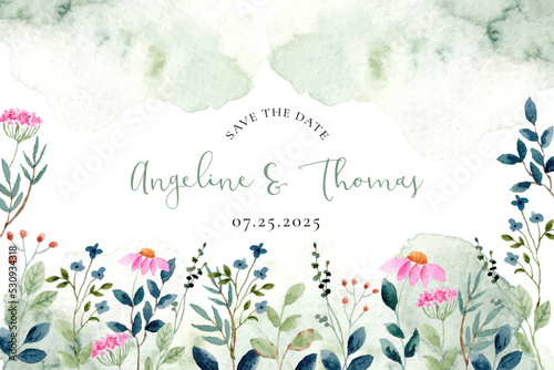 pink green watercolor floral frame