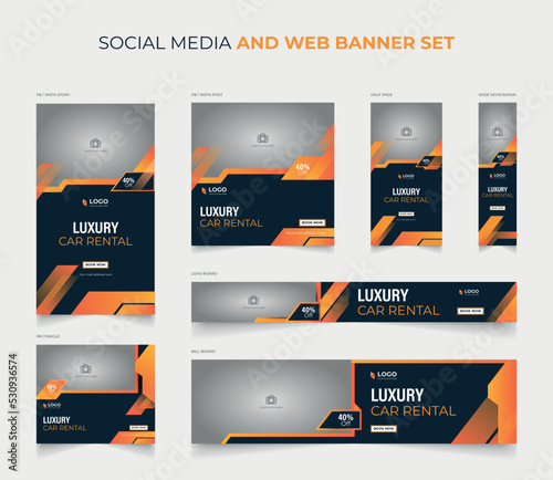 Car rental social media luxury post story and web banner template