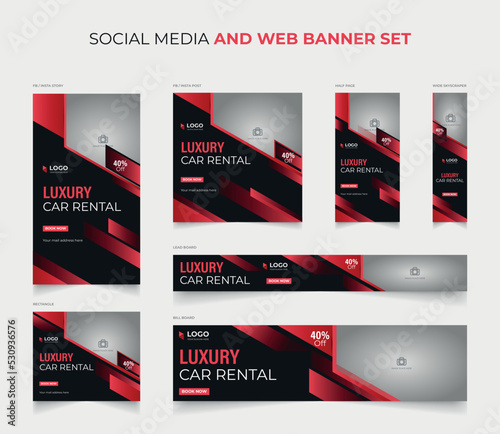 Luxury car rental modern social media post story and web banner template