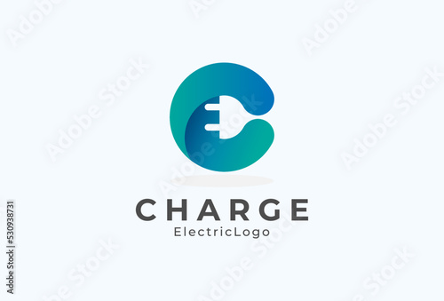 Abstract Letter C Electric Plug Logo, Letter E and Plug combination with gradient colour, flat design logo template, vector illustration