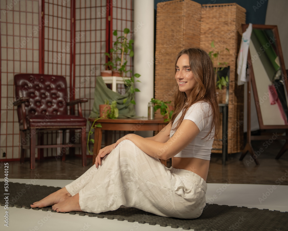 Young Los Angeles Yoga Student Practices at Home Young Los Angeles Yoga Student Practices at Home