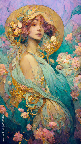 Portrait of a beautiful fairy floral woman
