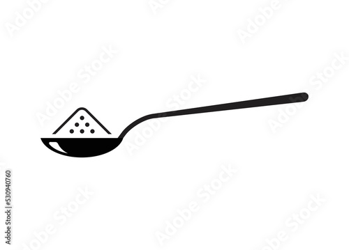 Powder on spoon. Simple illustration in black and white.