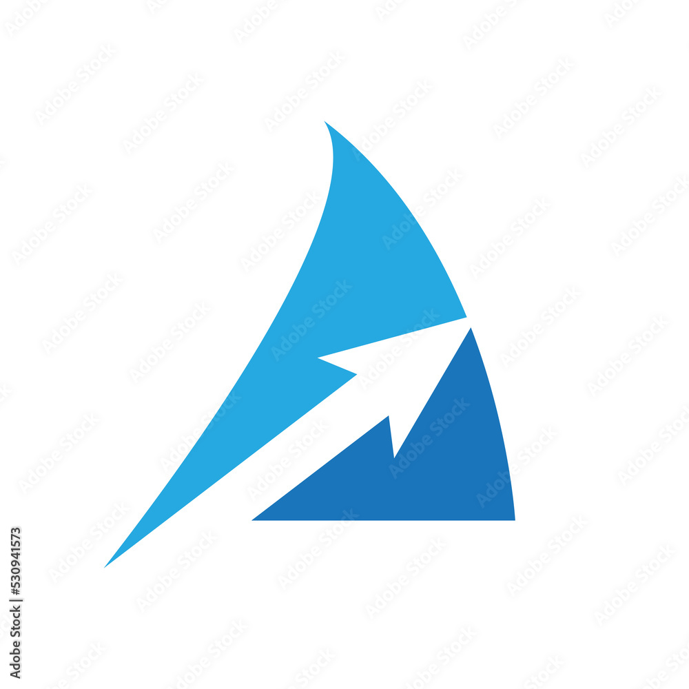 A simple abstract icon of sail with arrow across it creating a two-tone colors A simple abstract icon of sail with arrow across it creating a two-tone colors