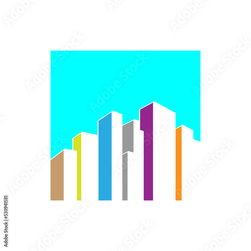 A simple illustration of group of colorful skyscrapers 