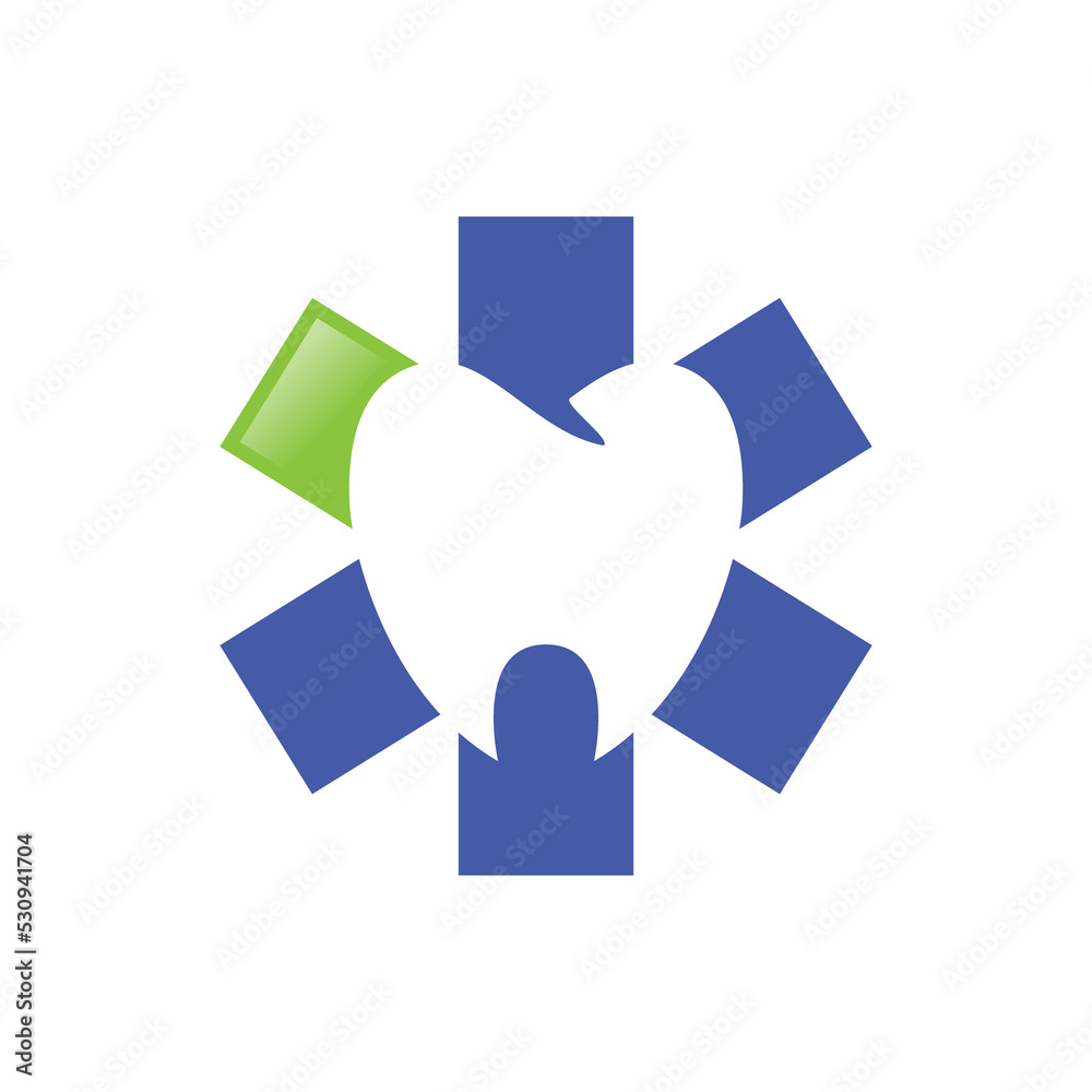 Star of life with tooth icon in negative space in the center Star of life with tooth icon in negative space in the center