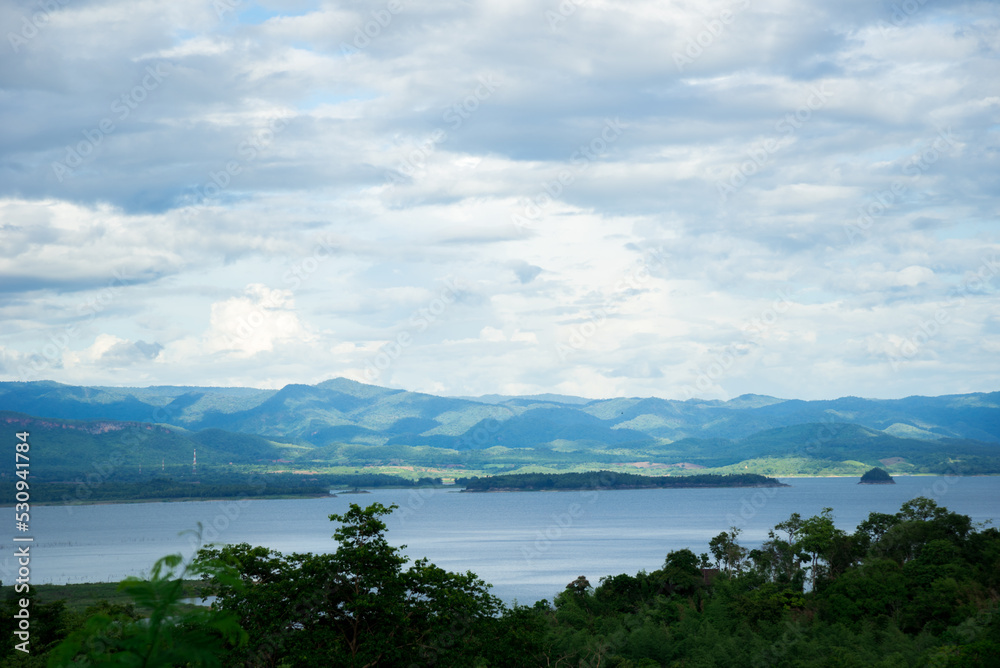Mountain sky and river landscape view in kanchanaburi, thailand Mountain sky and river landscape view in kanchanaburi, thailand