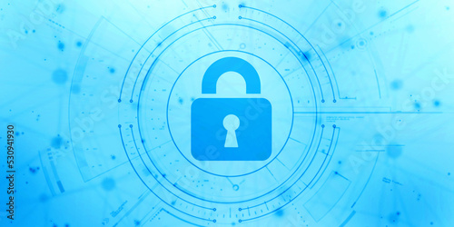 Digital Padlock on abstract technology background, Technology security concept. Modern safety digital background. Protection system, Cyber Security and safety information, personal data concept