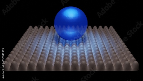 Liquid on hydrophobic surface. Water drop on superhydrophobic material. Water droplet on nanomaterial . 3d render illustration photo