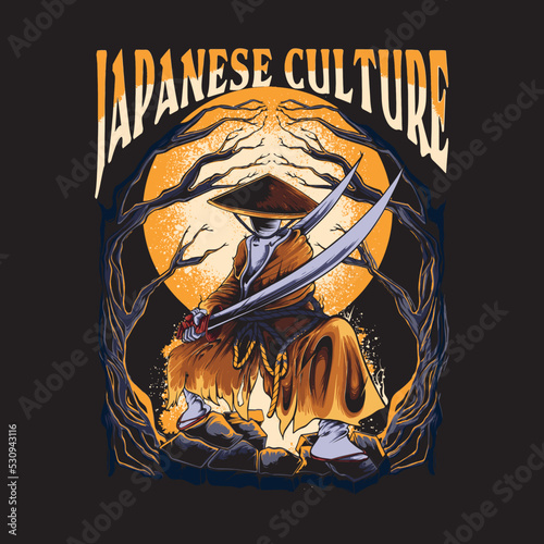 japanese samurai art illustration for t-shirt design and print