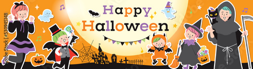 ハロウィンの仮装をした家族　バナー素材