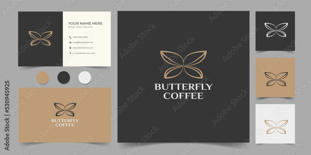 Naklejka premium butterfly coffee minimalist logo and business card design