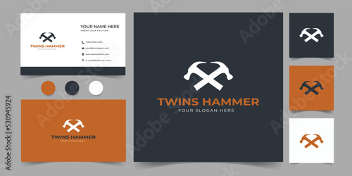 Modern hammer logo and business card design