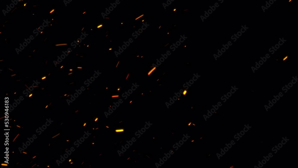Abstract seamless loop fire particles ash sparks rising up for overlay your project.Isolated with alpha channel quicktime prores 444. 4K 3D chaotic motion of fiery orange glowing flying ember burning 