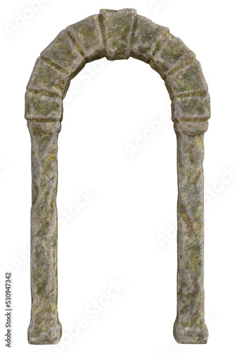 Fototapet Old stone archway isolated on white, 3d render.