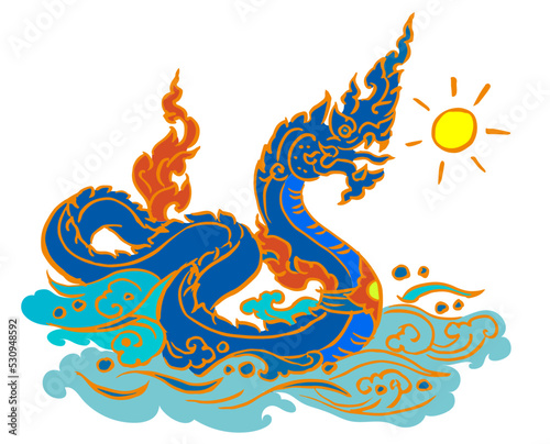 Illustration of Naga in Thai art vector for card illustration background