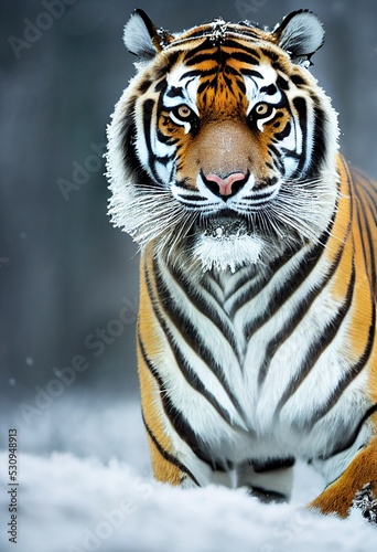 Fototapeta Naklejka Na Ścianę i Meble -  An orange Siberian Tiger in the snow