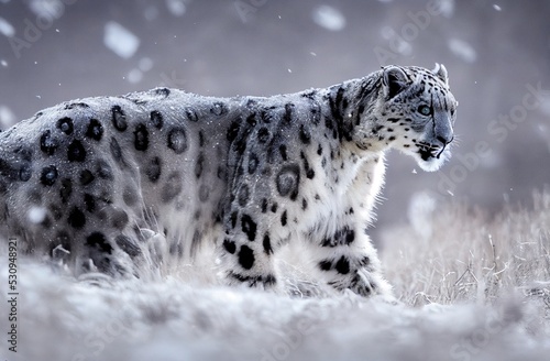 Canvas Print A Snow Leopard on the Prowl in the Snow