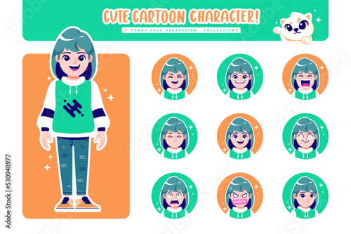 different face emotion nosy girl cartoon character collection 1
