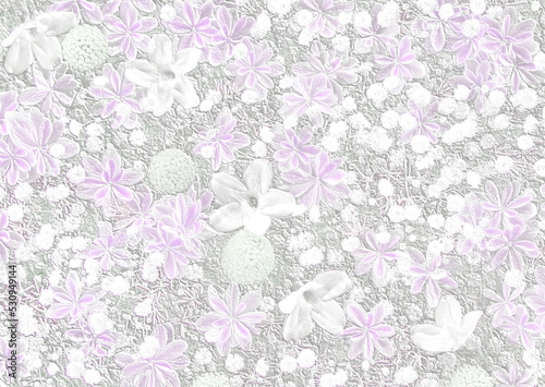 Relief of hydrangea and gypsophila. Floral background. 3D illustration. 3D render
