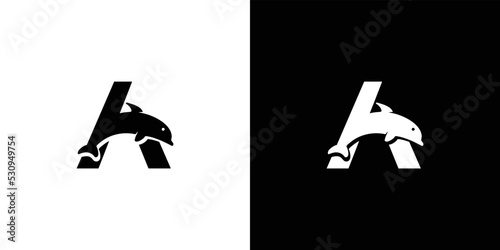 Dolphin logo design combination of the letter A modern and unique