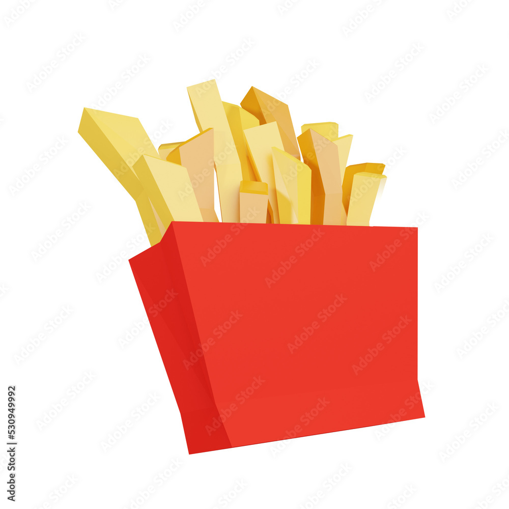 french fries in a box. 3d. cartoon. social media asset french fries in a box. 3d. cartoon. social media asset