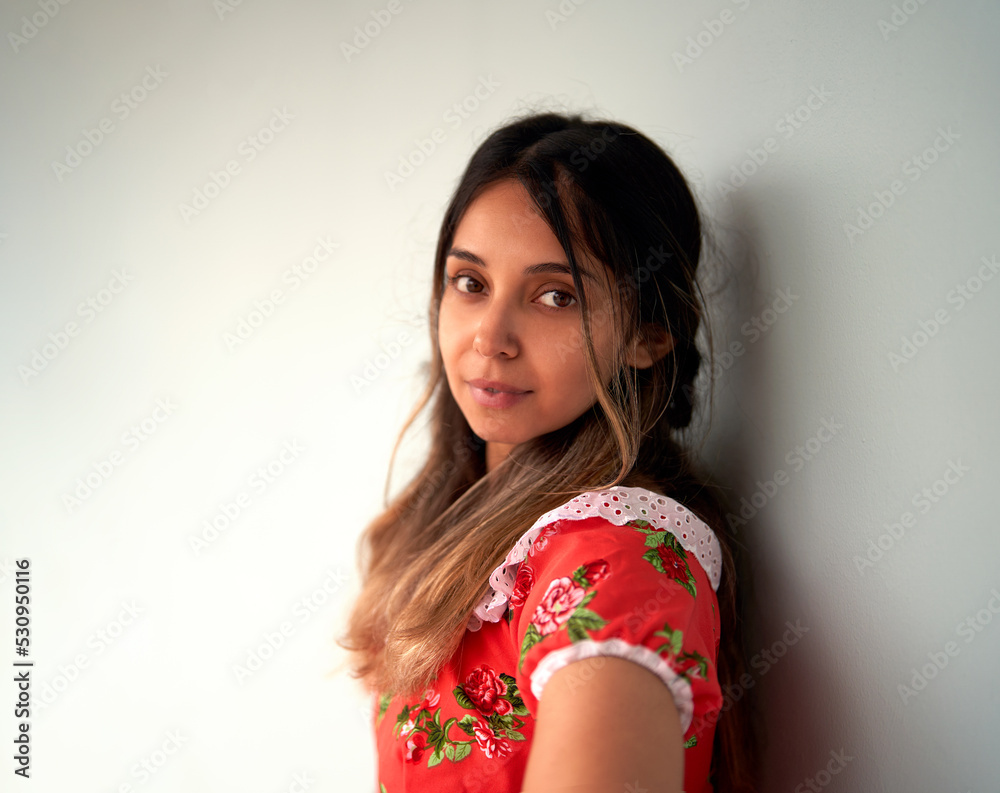 portrait young latin woman looking at the camera close up portrait young latin woman looking at the camera close up