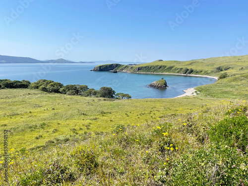 Crabbe Peninsula in autumn in sunny weather. Russia, Primorsky Krai