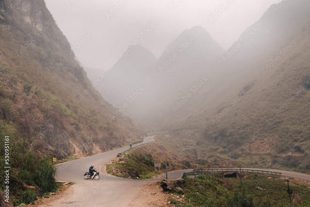 Views on the Ha Giang Loop, Vietnam, during dry season on a foggy day Views on the Ha Giang Loop, Vietnam, during dry season on a foggy day