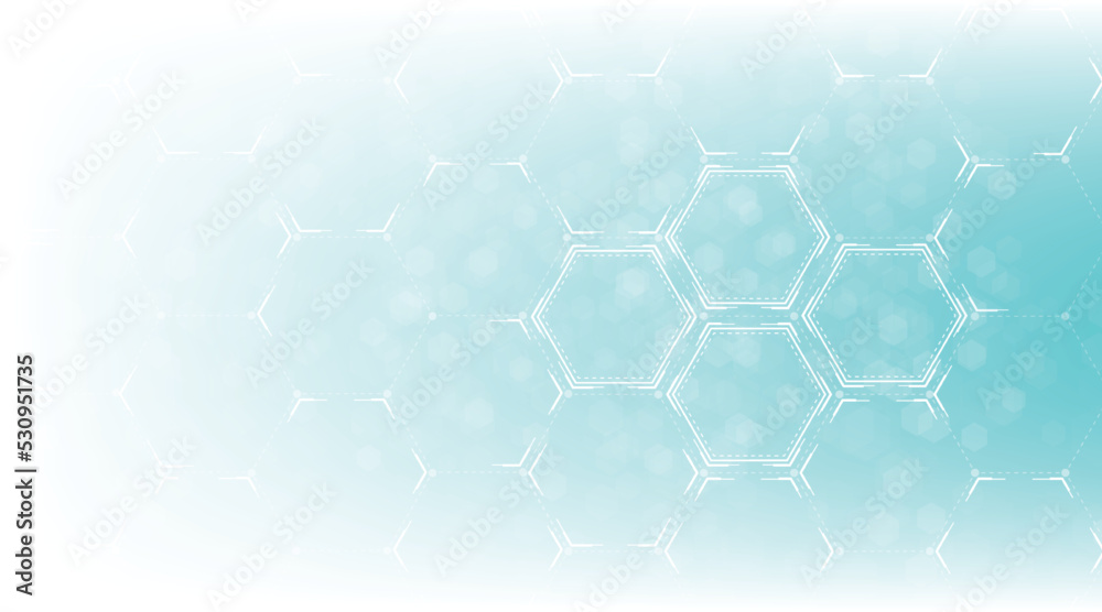 Fototapeta premium Background of hexagon geometric white blue pattern bright. healthcare medical and technology background.Graphic digital science concept design.