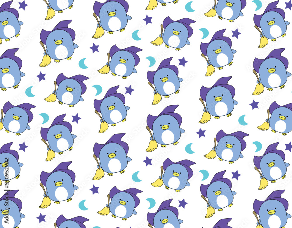 Halloween Spooky Witch Penguin Pattern background vector. Halloween Spooky Witch Penguin Pattern background vector.