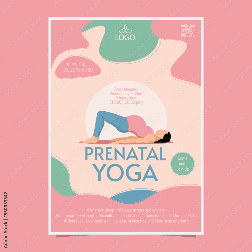 Obraz premium Prenatal Yoga Flyer Template, Full Vector